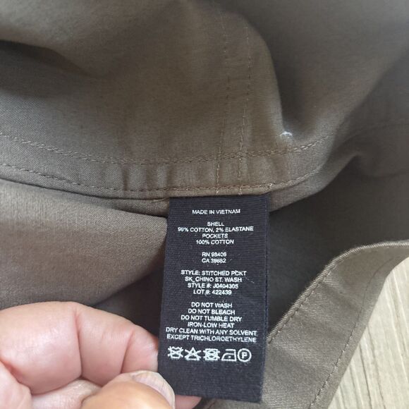 Theory Pull On Army Green Cotton Skirt With Pockets  Hidden Tie Waist Size P/S - Picture 8 of 8